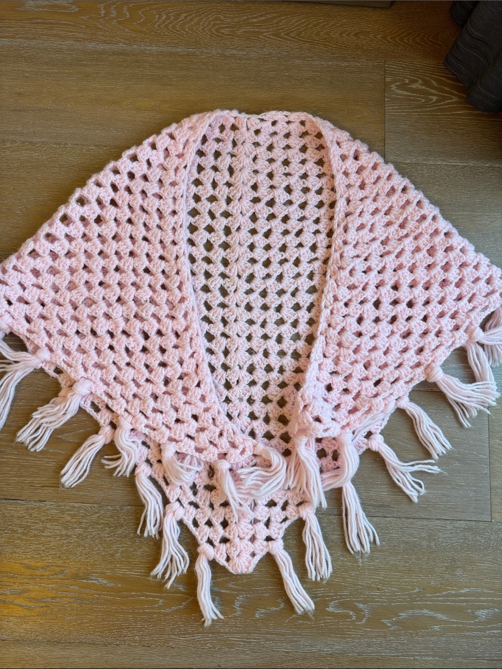 Pink Crochet Shawl with Fringe - Picture 2 of 3